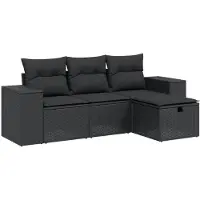 vidaXL 4-tlg. Garten-Sofagarnitur mit Kissen Schwarz Poly Rattan