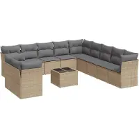 vidaXL 12-tlg. Garten-Sofagarnitur mit Kissen Beige Poly Rattan