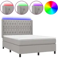 Syfax Boxspringbett mit Matratze & LED Hellgrau 140x200 cm Stoff