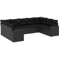 vidaXL 9-tlg. Garten-Sofagarnitur mit Kissen Schwarz Poly Rattan