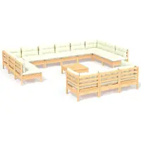 vidaXL 14-tlg. Garten-Lounge-Set mit Creme Kissen Kiefernholz