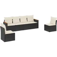 vidaXL 6-tlg. Garten-Sofagarnitur mit Kissen Schwarz Poly Rattan