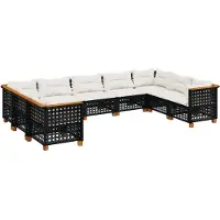 vidaXL 9-tlg. Garten-Sofagarnitur mit Kissen Schwarz Poly Rattan
