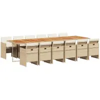 vidaXL 13-tlg. Garten-Essgruppe mit Kissen Beige Poly Rattan