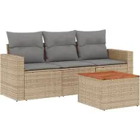 vidaXL 4-tlg. Garten-Sofagarnitur mit Kissen Beigemischung Poly Rattan