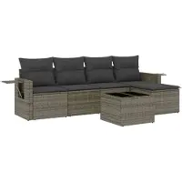 vidaXL 6-tlg. Garten-Sofagarnitur mit Kissen Grau Poly Rattan