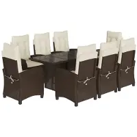 vidaXL 9-tlg. Garten-Essgruppe mit Kissen Braun Poly Rattan