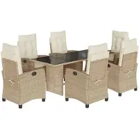 vidaXL 7-tlg. Garten-Essgruppe mit Kissen Beige Poly Rattan