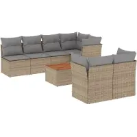 vidaXL 8-tlg. Garten-Sofagarnitur mit Kissen Beige Poly Rattan