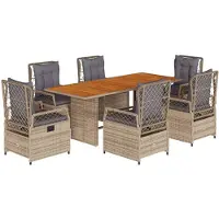 vidaXL 7-tlg. Garten-Essgruppe mit Kissen Beige Poly Rattan