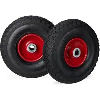 Relaxdays Sackkarrenrad 3.00-4, 2er Set, luftbereift, bis 100 kg, 260 x 85 mm, Ersatzrad mit Stahlfelge, schwarz-rot