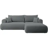Selsey Ovo - Ecksofa mit Schlaffunktion, Bettkasten, Ottomane rechts, Easy-Clean-Veloursbezug in Dunkelgrau