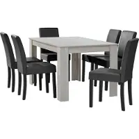 En.casa [] Esstisch Eiche weiß mit 6 Stühlen dunkelgrau Kunstleder gepolstert 140x90 Essgruppe Esszimmer