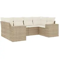 vidaXL 6-tlg. Garten-Sofagarnitur mit Kissen Beige Poly Rattan
