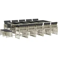 vidaXL 15-tlg. Garten-Essgruppe mit Kissen Hellgrau Poly Rattan