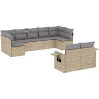 vidaXL 9-tlg. Garten-Sofagarnitur mit Kissen Beige Poly Rattan