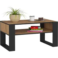 Akord Couchtisch DOMI Kaffeetisch Eiche Craft, Schwarz 92 cm B92 x H45 x T53 cm