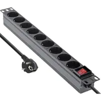 InLine 19" Steckdosenleiste, 9-fach Schutzkontakt, mit Schalter, 2m, schwarz, 9 AC-Ausgänge, C4-Koppler, 3680 W, 1,5 mm², C4-Koppler, Schwarz