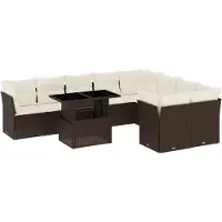 vidaXL 10-tlg. Garten-Sofagarnitur mit Kissen Braun Poly Rattan