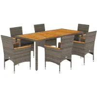 vidaXL 7-tlg. Garten-Essgruppe mit Kissen Grau Poly Rattan Akazie