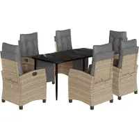 vidaXL 7-tlg. Garten-Essgruppe mit Kissen Beigemischung Poly Rattan