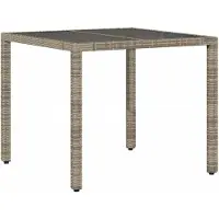 Syfax Gartentisch mit Glasplatte Grau 90x90x75 cm Poly Rattan