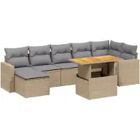 vidaXL 8-tlg. Garten-Sofagarnitur mit Kissen Beige Poly Rattan