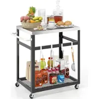 Costway 2-stöckiger Grillwagen mit Rädern, Griff und 4 Haken, Mehrzweckwagen, Arbeitstisch Edelstahl