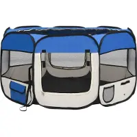 Syfax Faltbarer Welpenlaufstall mit Tragetasche Blau 125x125x61 cm