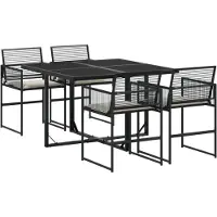 vidaXL 5-tlg. Garten-Essgruppe mit Kissen Schwarz Poly Rattan