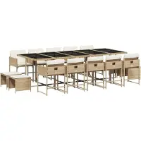 vidaXL 15-tlg. Garten-Essgruppe mit Kissen Beige Poly Rattan