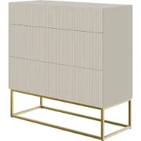 Selsey VELDIO - Kommode mit 3 Schubladen, Graubeige Taupe mit goldenem Metallgestell, 90 cm breit