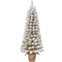 Black Box Trees Gerlos Schmaler Künstlicher Weihnachtsbaum in Jute mit warm-weißer LED-Beleuchtung - H90 x Ø41 cm - Grün Frosted