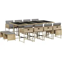 vidaXL 13-tlg. Garten-Essgruppe mit Kissen Beigemischung Poly Rattan