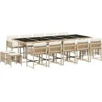 vidaXL 15-tlg. Garten-Essgruppe mit Kissen Beige Poly Rattan