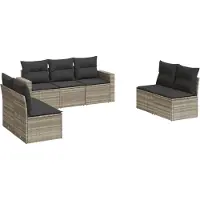 vidaXL 7-tlg. Garten-Sofagarnitur mit Kissen Hellgrau Poly Rattan
