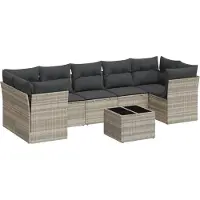 vidaXL 8-tlg. Garten-Sofagarnitur mit Kissen Hellgrau Poly Rattan