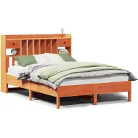 Syfax Massivholzbett mit Regal ohne Matratze Wachsbraun 160x200 cm