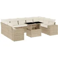 vidaXL 10-tlg. Garten-Sofagarnitur mit Kissen Beige Poly Rattan