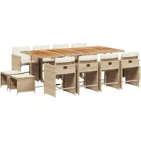 vidaXL 13-tlg. Garten-Essgruppe mit Kissen Beige Poly Rattan