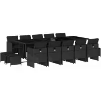 vidaXL 15-tlg. Garten-Essgruppe mit Kissen Schwarz Poly Rattan