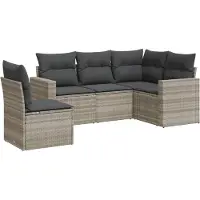 vidaXL 5-tlg. Garten-Sofagarnitur mit Kissen Hellgrau Poly Rattan