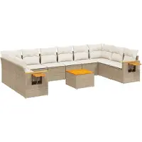 vidaXL 11-tlg. Garten-Sofagarnitur mit Kissen Beige Poly Rattan