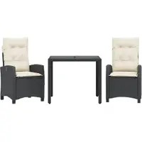 vidaXL 3-tlg. Garten-Essgruppe mit Kissen Schwarz Poly Rattan