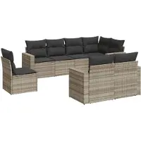 vidaXL 8-tlg. Garten-Sofagarnitur mit Kissen Hellgrau Poly Rattan