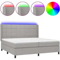 Syfax Boxspringbett mit Matratze & LED Hellgrau 200x200 cm Stoff