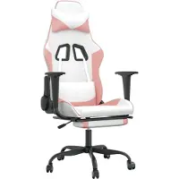 Syfax Gaming-Stuhl mit Fußstütze Weiß und Rosa Kunstleder