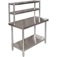Wiltec Edelstahl Arbeitstisch 120x60x145cm Gastro Tisch mit zweistöckigem Regal und höhenverstellbaren Tischfüßen für die Küche