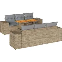 vidaXL 7-tlg. Garten-Sofagarnitur mit Kissen Beige Poly Rattan