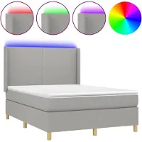 Syfax Boxspringbett mit Matratze & LED Hellgrau 140x190 cm Stoff